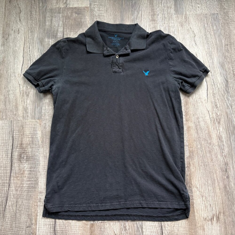American Eagle Polo Shirt Mens Size L Large Black Slim Fit